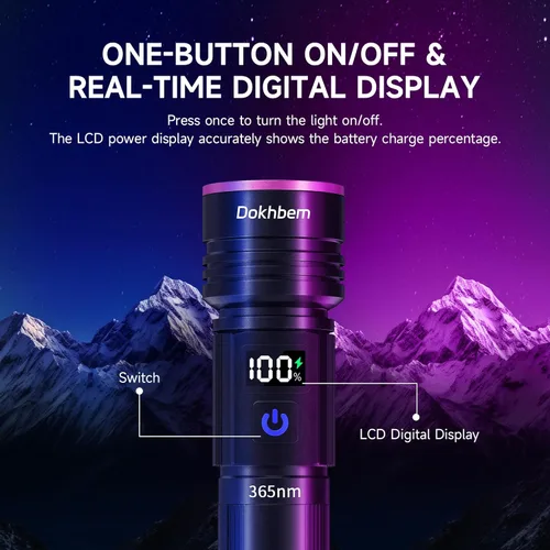 Miniatura 3 de Linterna UV de 365 nm recargable, linterna de luz negra con pantalla LCD, potentes luces ultravioleta para detección de orina de mascotas, curado