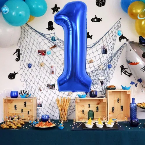 Miniatura 3 de TONIFUL Globo azul marino número 1 de 40 pulgadas de Mylar de gran tamaño azul oscuro digital 1 globo para fiesta de cumpleaños, despedida