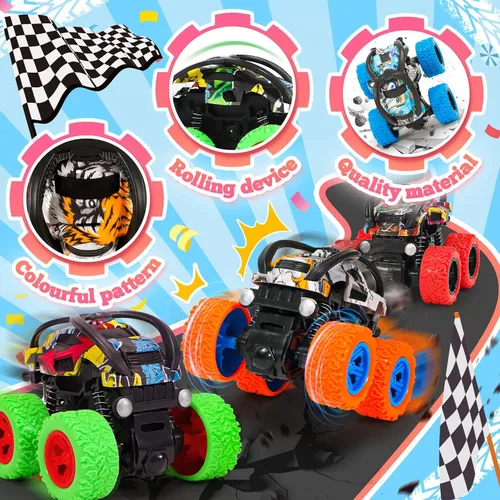 Miniatura 4 de SevenQ Monster Truck - Juguetes de coches para niños, paquete de 4 coches de carreras, recuerdos de fiesta para niños, empujar y avanzar, coches