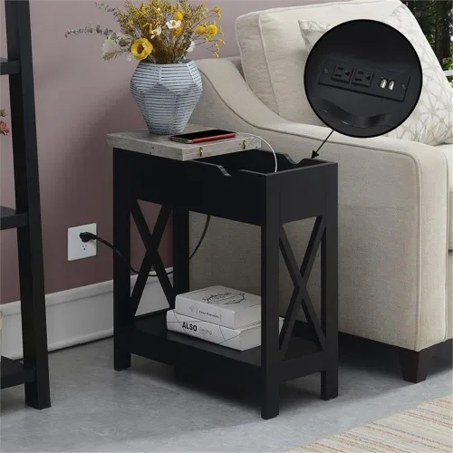 Miniatura 2 de Convenience Concepts Oxford - Mesa auxiliar abatible con estación de carga de 23.75 pulgadas, moderna mesa de sala de estar con puertos USB y tomas
