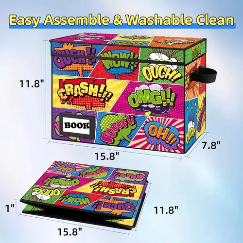Miniatura 4 de Paquete de 2 Cajas de Almacenamiento de Cómics de Colección, Organizador Protector 15.8" X 7.8" X 11.8" Caja Corta Plegable con Capacidad