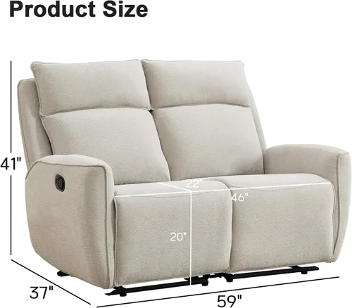 Miniatura 2 de INZOY Sillón reclinable manual de dos plazas, sofá reclinable de pared 2 asientos, juego de sofá reclinable de tela de chenilla, silla reclinable