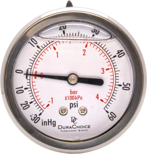 Miniatura 15 de Medidores de presión rellenos de líquido de 2-1/2 pulgadas - caja de acero inoxidable, latón, 1/4" NPT, conexión de montaje trasero central, 0-30PSI