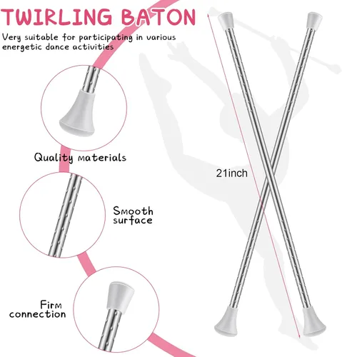 Miniatura 2 de HyDren 4 piezas de bastones para banda de marcha giratoria, bastón estándar de acero inoxidable con puntas de goma completa con cinta de baile
