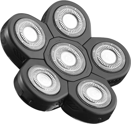 Cabezales de repuesto para afeitadora eléctrica de 6 cuchillas para hombres para calvo y cara (6 cabezas (negro)