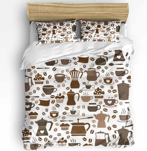 Miniatura 3 de Duvet Cover Set Twin, Coffee Maker Beans Cups Cake 3 Piece Bedding Set Breathable Quilt Cover Set, Coffee Time Soft Microfiber Bed Set with Pillow