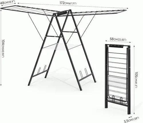 Miniatura 2 de APEXCHASER Perchero de Ropa Plegable, Perchero de Secado de Metal para Lavandería con Barras de Altura Ajustable, Perchero Ultra Delgado para Ropa