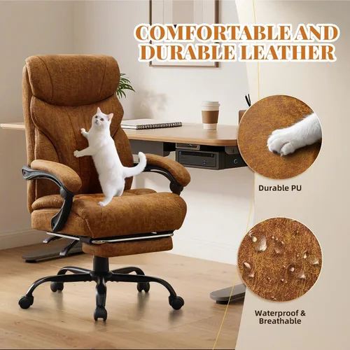Miniatura 4 de Sillas de oficina grandes y altas con reposapiés, silla ergonómica para juegos de 500 libras de ancho, sillas de computadora ejecutivas reclinables