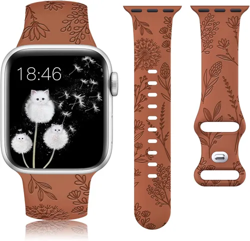 Miniatura 8 de Minyee - Correa floral grabada compatible con Apple Watch de 41mm 40mm 38mm 42mm 44mm 45mm 46mm 49mm para mujeres, correa deportiva de silicona Luz