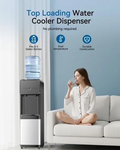Miniatura 7 de Feelfunn Dispensador de agua de carga superior para botellas de 3 o 5 galones, dispensador de agua fría y caliente, dispensador de enfriador de agua