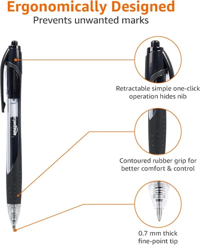 Miniatura 4 de Amazon Basics Bolígrafos retráctiles de tinta de gel para tomar notas y escribir en la oficina, punta fina de 0.028 in, escritura suave, negro