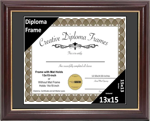 Miniatura 27 de Creative Picture Frames Marco para Diploma de Caoba con Borde Dorado de 12x16 pulgadas con Vidrio y Paspartú Negro y Colgadores de Pared Instalados