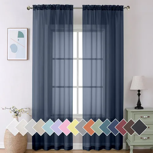 Miniatura 92 de Aiyufeng 2 paneles de cenefa transparente negra de 14 pulgadas de largo, cortinas cortas negras transparentes para dormitorio, cortinas de cocina