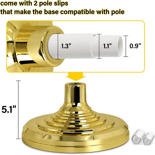 Miniatura 4 de Este soporte de base para asta de bandera de interior, soporte de bandera interior dorado compatible con asta de bandera de 1.3 pulgadas, 1.1 y 0.9