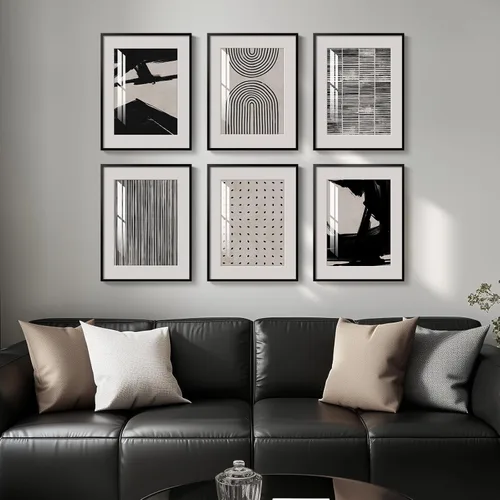Miniatura 4 de Arte de pared abstracto enmarcado en blanco y negro, 6 piezas de impresiones modernas, pinturas, obras de arte para paredes, imágenes abstractas