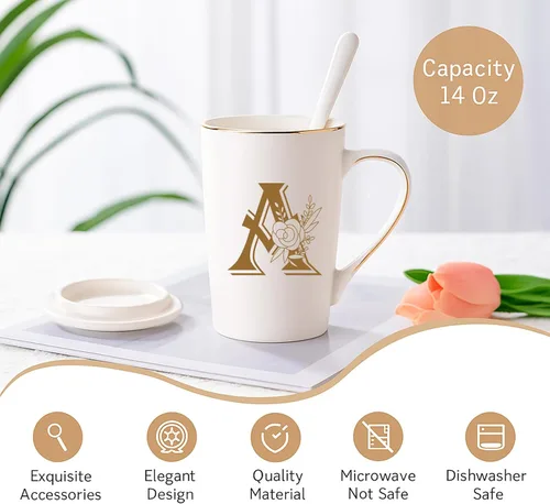 Miniatura 4 de Tazas personalizadas con iniciales en letra A con flores, taza de café personalizada con letra A, tazas personalizadas con letras geniales