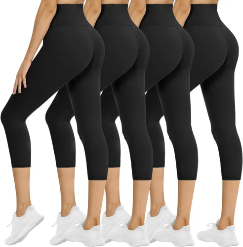 Miniatura 17 de NexiEpoch - Paquete de 4 leggings suaves para mujer, con bolsillos, control de abdomen y cintura alta, pantalones capri para yoga y ejercicio