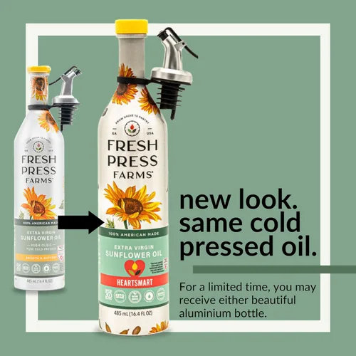 Miniatura 3 de Fresh Press Farms Aceite de girasol virgen extra prensado en frío, 16.4 onzas líquidas (paquete de 2), alto oleico, cultivado en Georgia, 100% hecho