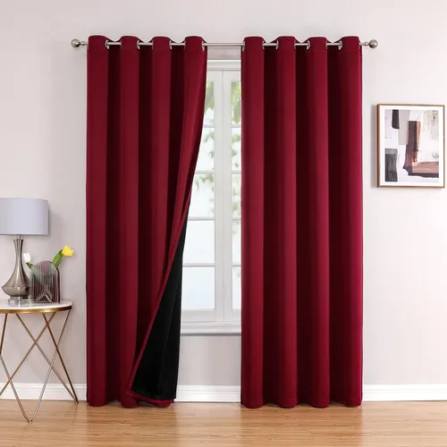 Miniatura 63 de ChrisDowa - Cortinas 100% opacas, para dormitorio, con forro negro, 2 capas gruesas, aislamiento térmico y ojales, 63 pulgadas de largo, juego de 2