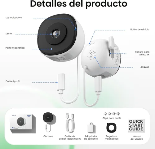 Miniatura 9 de Cámara de ventana 2K sin taladro, paquete de 2 cámaras para seguridad del hogar, monitoreo interior y exterior a través de vidrio, visión nocturna a