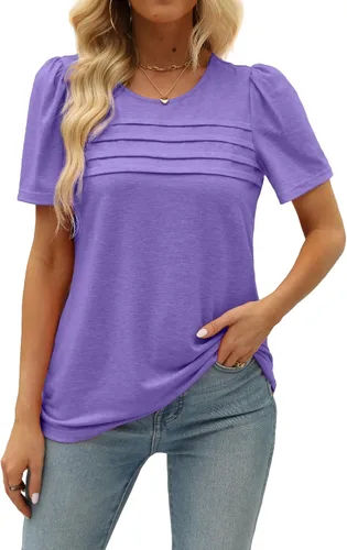 Miniatura 8 de JomeDesign - Camisetas casuales de verano para mujer, manga corta, cuello redondo, manga abullonada