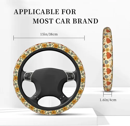 Miniatura 5 de Funda de volante vintage floral hippie de los 70, diseño de hongo retro, cubierta de volante de neopreno antideslizante para mujeres, hombres