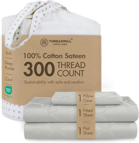 Miniatura 17 de Threadmill Sábanas 100% Algodón para Cama Tamaño King Juego de Sábanas de 4 Piezas para Cama King Suave, Transpirable y Ligero Satén de Damasco