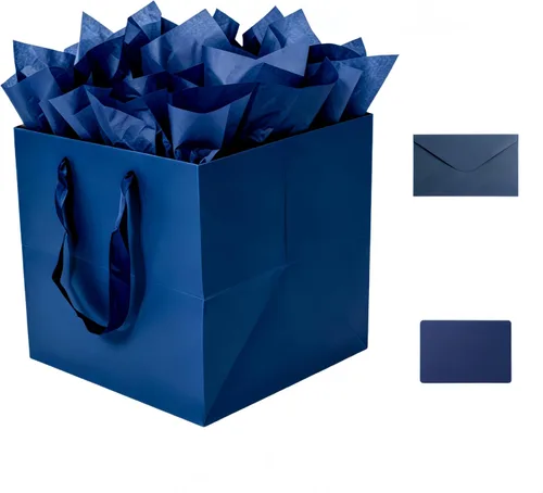 Miniatura 21 de JUNESHE Bolsa de regalo cuadrada negra grande con asas y papel de seda, 9.84 pulgadas, gran envoltura de regalo gigante para cumpleaños, boda
