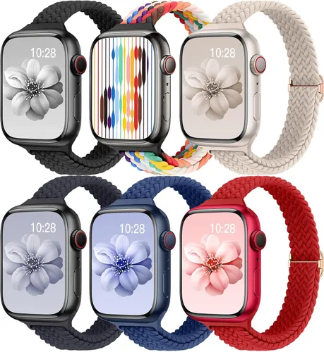 Miniatura 22 de Slim Braided Bands for Apple Watch Band 40mm 41mm 42mm 38mm 46mm 44mm 45mm 49mm Women,Stretchy Solo Loop Nylon Elastic Thin Narrow Skinny Strap for
