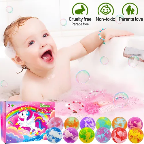 Miniatura 5 de Bombas de baño de unicornio para niños y niñas con juguetes, joyería sorpresa en el interior, regalo para niñas de 3, 4, 5, 6, 7, 8 años, ideas