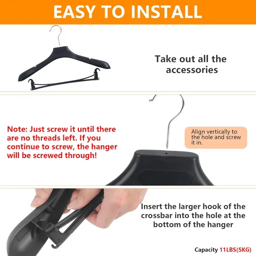 Miniatura 7 de DEDU - Paquete de 40 perchas para trajes de caballero, perchas de abrigos negras extra anchas antideslizantes de 17.7 pulgadas de ancho, plástico