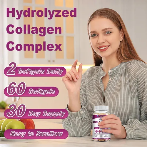 Miniatura 5 de Cápsulas Blandas de Péptidos de Colágeno Múltiple para Mujeres y Hombres - Tipo I, II, III, V, X - Péptidos de Colágeno Hidrolizados con Biotina