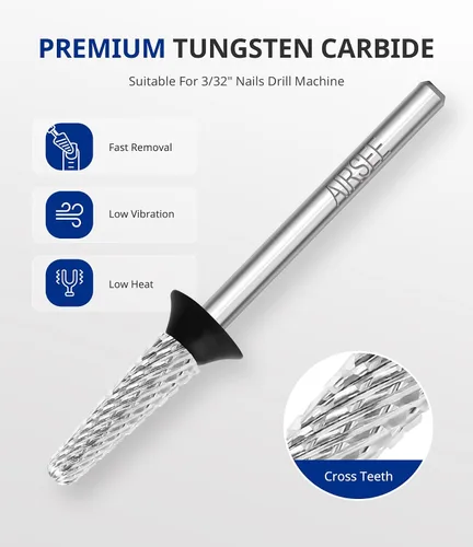 Miniatura 2 de AIRSEE Punta de carburo de tungsteno para taladro de uñas acrílico Efile, cabeza de máquina eléctrica de lima para manicura, pulido, arte