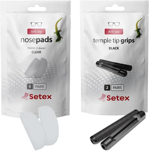 Setex Paquete de agarre Gecko para gafas, empuñaduras de punta de patilla (2 pares negros + almohadillas gruesas antideslizantes para la nariz (5