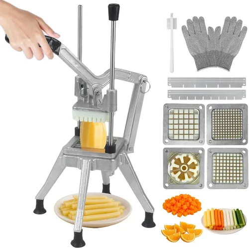 Picador comercial de verduras, cortador de frutas profesional resistente con hoja de repuesto de 1/4 pulgadas, cortador de papas fritas de acero