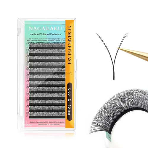 Miniatura 101 de Suministros de extensiones de pestañas NAGARAKU yy, pestañas falsas 0.05mm rizado D, bandeja mixta 8-12mm, prefabricadas 4D, abanico fácil, volumen