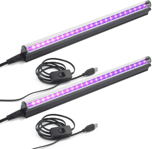 Barra de luz LED negra, tubo de luz negra UV USB de 10 W, 1 pie, suministros de fiesta que brillan en la oscuridad para decoraciones de Halloween,