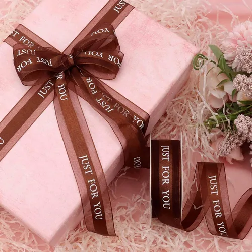 Miniatura 6 de Cinta de gasa marrón de 1 pulgada, cinta Just for You para fiestas de vacaciones, decoraciones de boda, envoltura de regalo de 22 yardas para Marrón