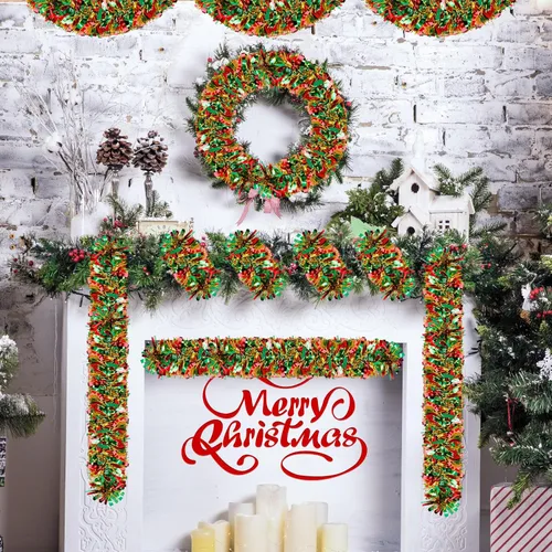 Miniatura 6 de Guirnalda de oropel de Navidad de 50 pies, guirnalda gruesa de oropel, decoraciones de árbol de Navidad, guirnalda de oropel metálica y girada