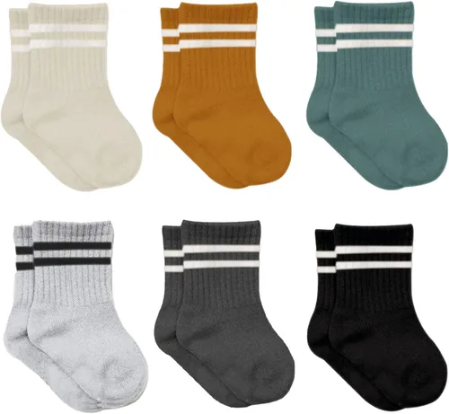 bistyle Calcetines tobilleros con agarre para bebé, 6 pares, calcetines de algodón orgánico para recién nacidos, calcetines para niños y niñas