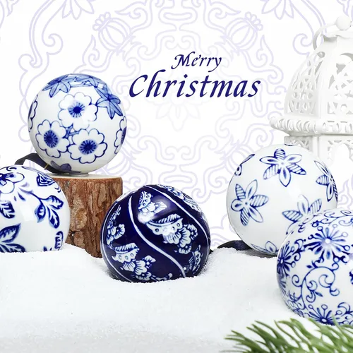 Miniatura 3 de Cindeer 6 bolas de porcelana china azul y blanca de 2.4 pulgadas, adorno de porcelana a granel de cerámica para Año Nuevo, decoración para fiesta