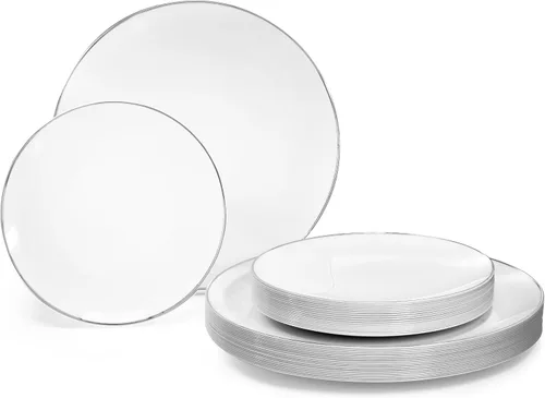 Miniatura 9 de Ocasiones" Paquete de 50 platos (25 invitados) - Juego de platos de plástico desechables para fiesta de boda, cena de 25 x 10.25 pulgadas + 25 x