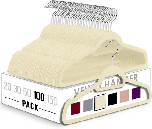Miniatura 9 de Utopia Home Perchas de terciopelo de alta calidad, paquete de 20 – Percha antideslizante con barra de amarre – Perchas negras con gancho giratorio