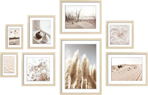 Miniatura 8 de ArtbyHannah Juego de marcos de pared para galería, paquete de 8 marcos de fotos, decoración artística de pared con hierba neutra de las pampas