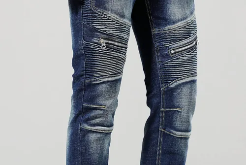 Miniatura 7 de Skinny Slim Fashion - Jeans elásticos de motociclista de Hip Hop con agujeros rectos rasgados.