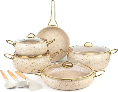 Fully Clad - Juego de utensilios de cocina de acero inoxidable de 5 capas, juego de 12 ollas y sartenes antiadherentes con asas que se mantienen
