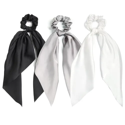 Miniatura 26 de Coleteros para el cabello para mujer, bufanda LFOUVRE Scrunchies, 2 piezas de bufandas anudadas para niñas, bufanda de satén sedoso, banda elástica