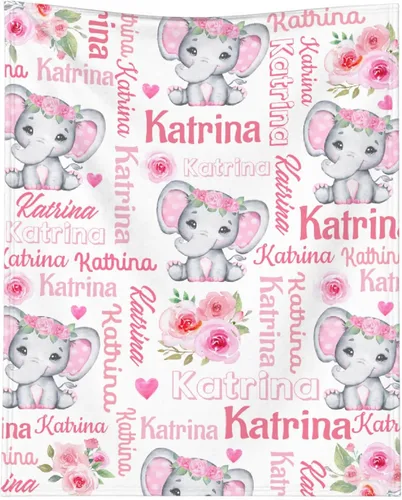 Miniatura 13 de Manta personalizada de elefante para bebés, manta de franela rosa personalizada con nombre para niñas y niños, mantas suaves para sofá y cama
