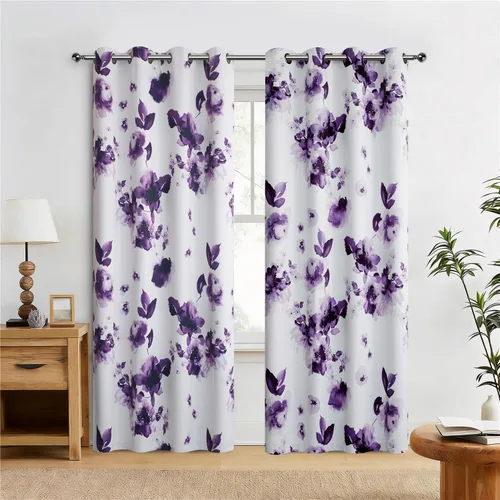 Miniatura 11 de Taisier Home Cortinas de oscurecimiento de habitación con ojales de 45 pulgadas, pintura de tinta tradicional china, hojas estilizadas y flores