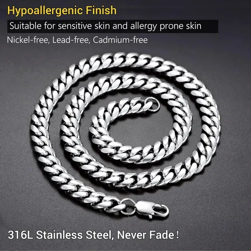 Miniatura 6 de PROSTEEL Trendy Cuban Links Necklace for Men Women, Black18K Gold Plated 316L Stainless Steel, W 4.8mm-14mm, L 14inch-30inch, Come Gift Box